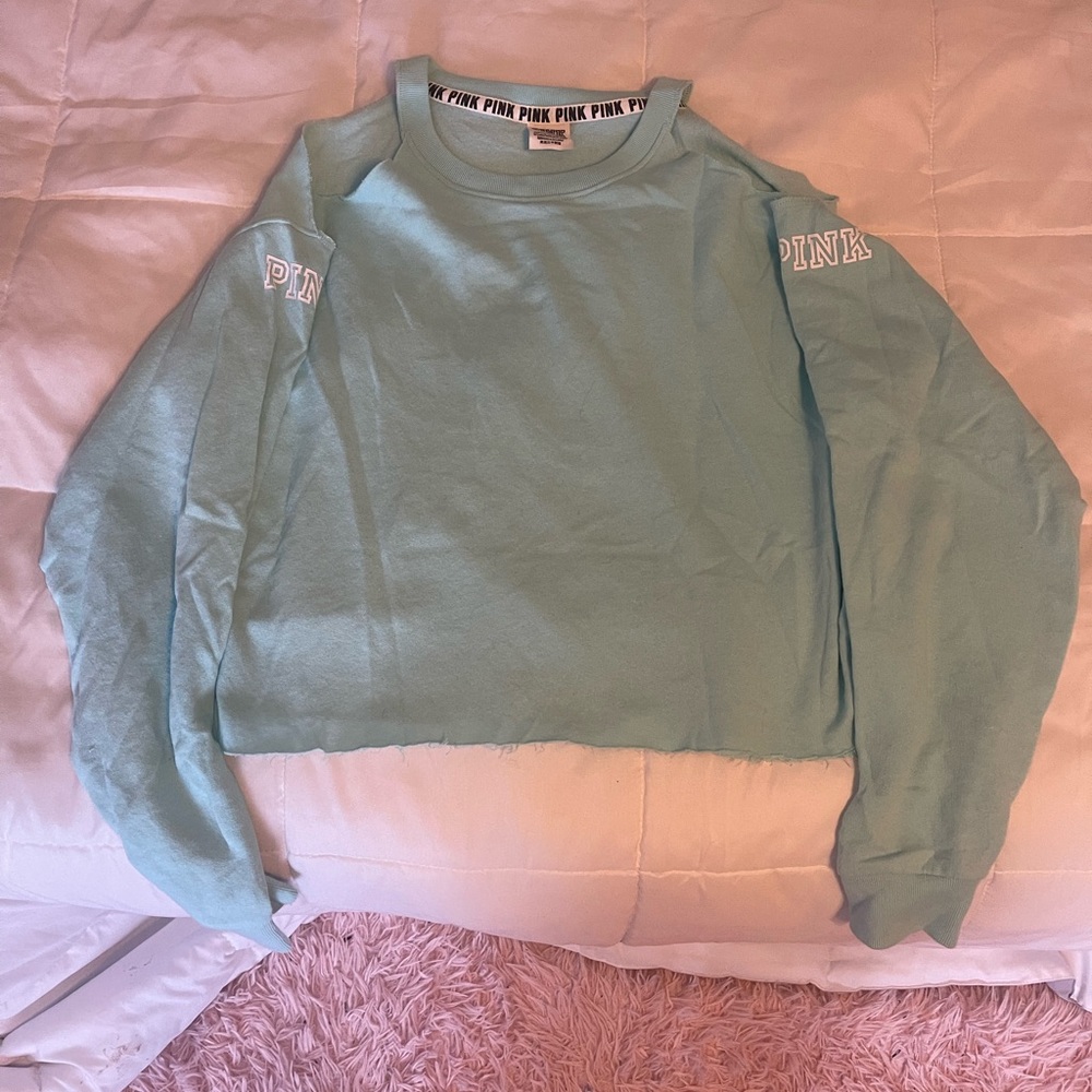 Off the shoulder Tiffany blue PINK cropped sweater
